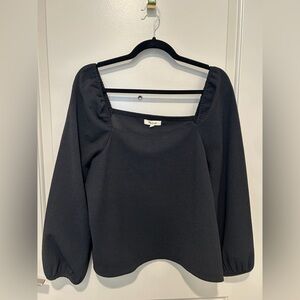Madewell Black Square-Neck Long Sleeve Top with Subtle Puff Shoulders